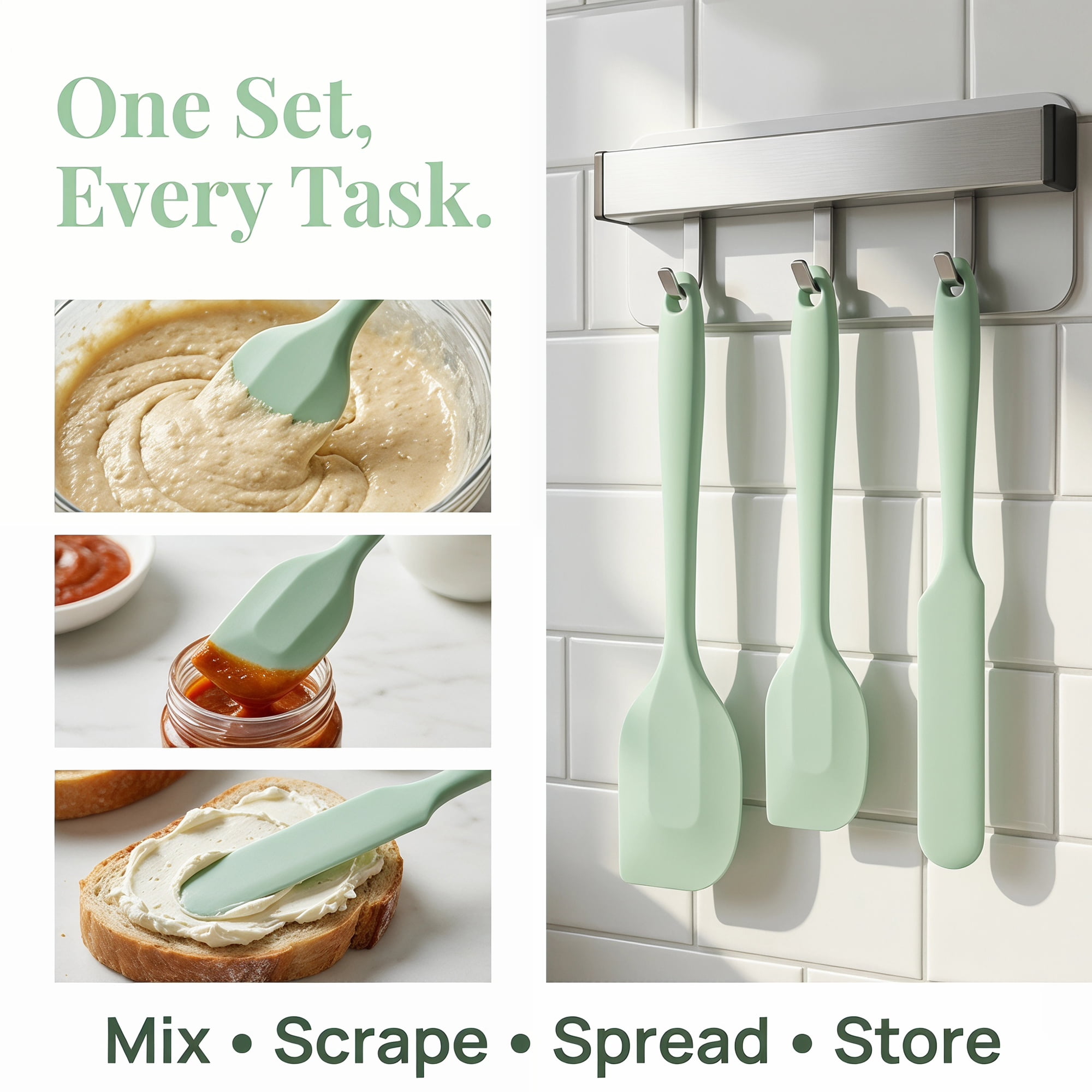 Unique Bargains 3Pcs Heat-Resistant Cooking Utensils Kitchen Spatula Set Green