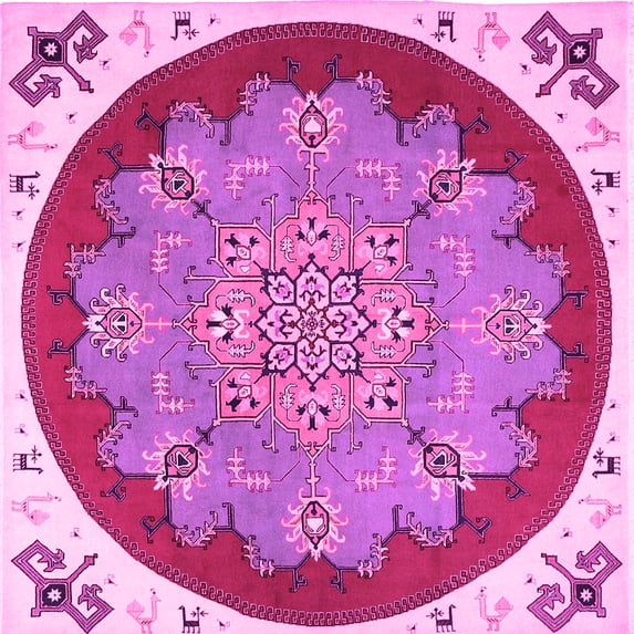 Ahgly Company Indoor Square Medallion Pink Traditional Area Rugs, 7' Square