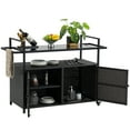 thumbnail image 6 of Outdoor Bar Cart,Patio Wicker Wine Serving Cart w/Wheels,Rolling Rattan Beverage Bar Counter Table w/Glass Top for Porch Backyard Garden Poolside Party,Black, 6 of 14