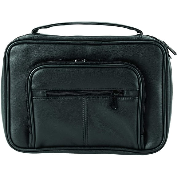 Dicksons Black Leather Like Reinforced Bible Cover Case with Handle and Stationary, Large