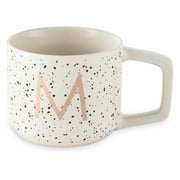 (4 pack) Thyme & Table 13.5 fl oz Monogram M White Speckled Stoneware Mug
