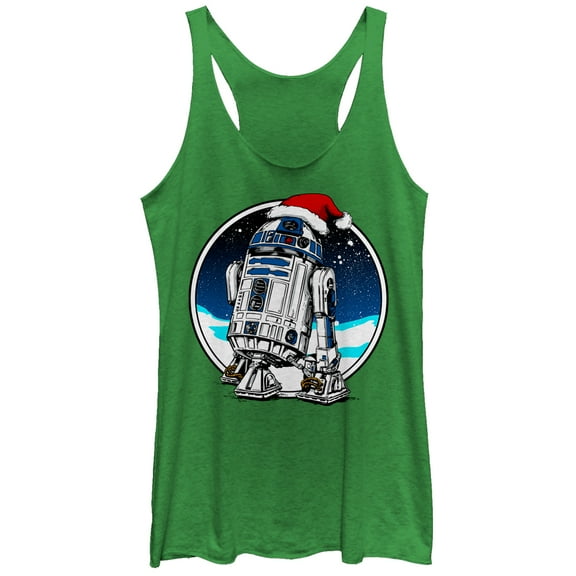 Women's Star Wars Christmas R2-D2 Santa Hat Racerback Tank Top Envy Green X Small