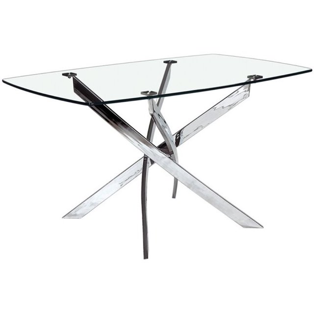 Home Gear Viola 51.2" Contemporary Glass Top Dining Table in Silver