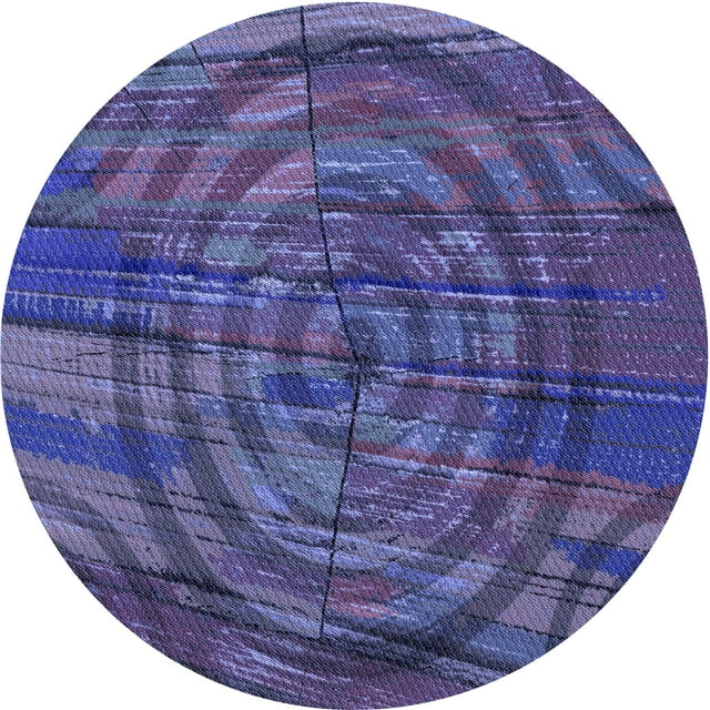 Ahgly Company Tapis Rond Lavable en Machine Intérieur Transitionnel Bleu Ardoise Foncé Violet, 3 Pieds Rond