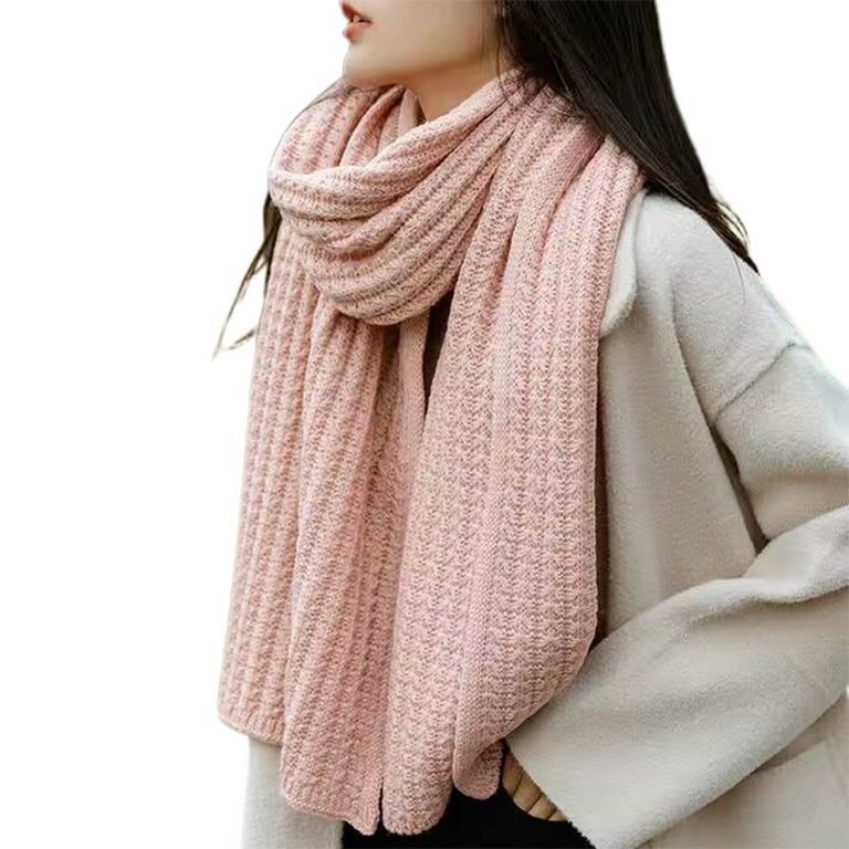 Anvazise Women Scarf Solid Color Keep Warm Skin-friendly Woolen Yarn  Knitted Winter Scarf for Outdoor Black 