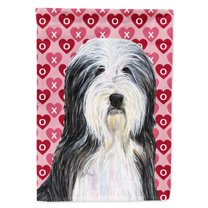 Bearded Collie Hearts Love and Valentine's Day Portrait Garden Flag