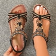 thumbnail image 4 of Modisza Women's Bohemia Flat Sandals Bow Beaded Strap Wedge Sandal Summer Beach Slip on Dress Walking Shoes with Flower Print size 7.5 Black, 4 of 7
