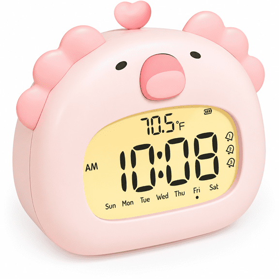 Axolotl Digita Alarm Clock , Cute Digital Alarm Clock with Rechargeable Dimmable Night Light for Kids Bedroom