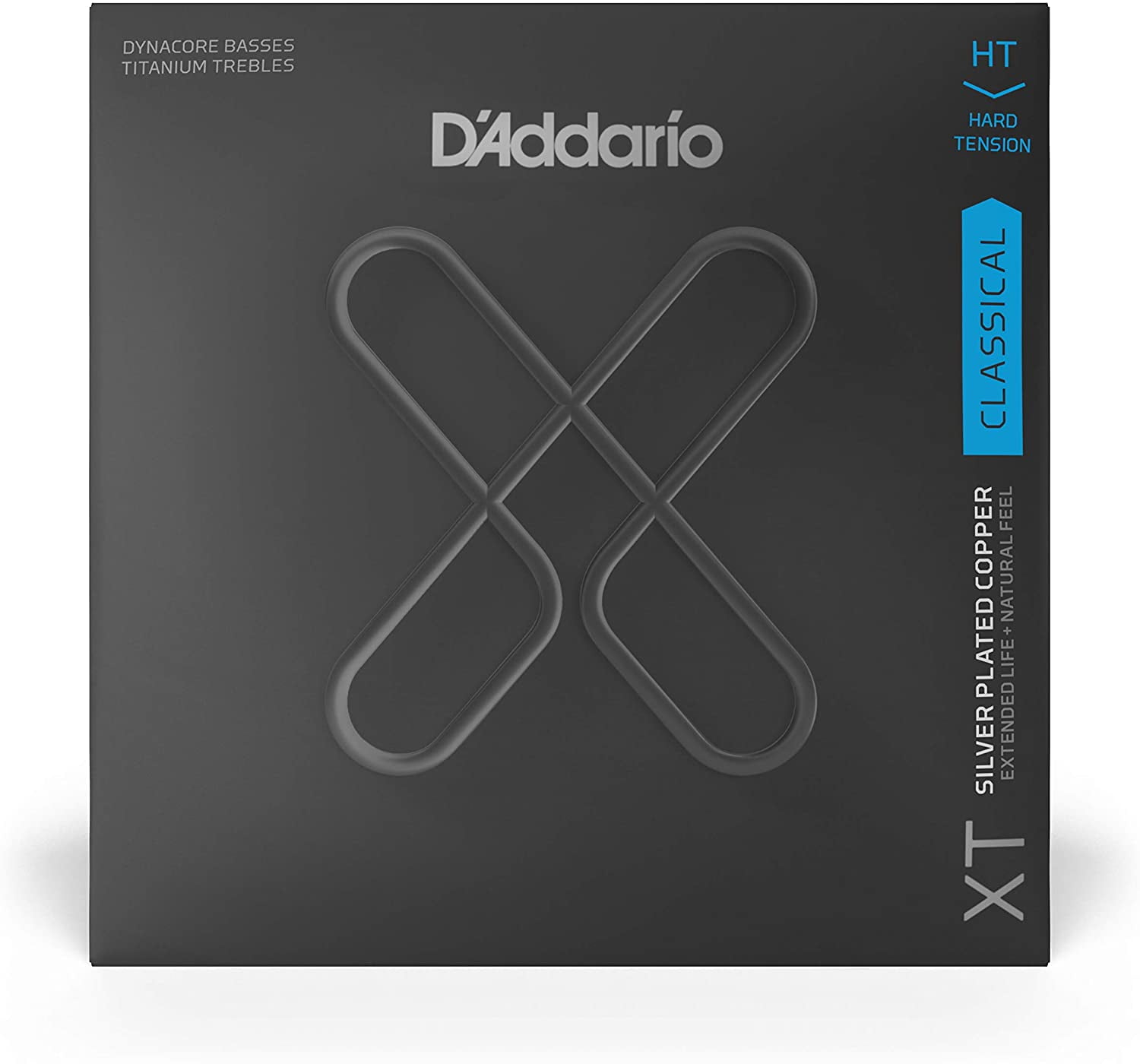 D'Addario XT Silver-Plated Copper Classical Guitar Strings, Dynacore Titanium, Hard Tension, 29-46w