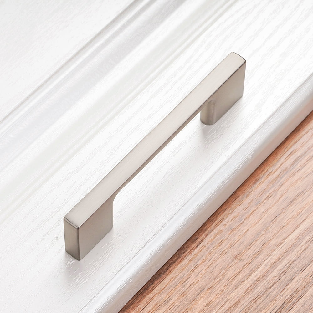 KOOFIZO 10 Pack Wide Foot Cabinet Bar Pull - Brushed Nickel Modern Solid Handle, 3 Inch/76mm Screw Spacing