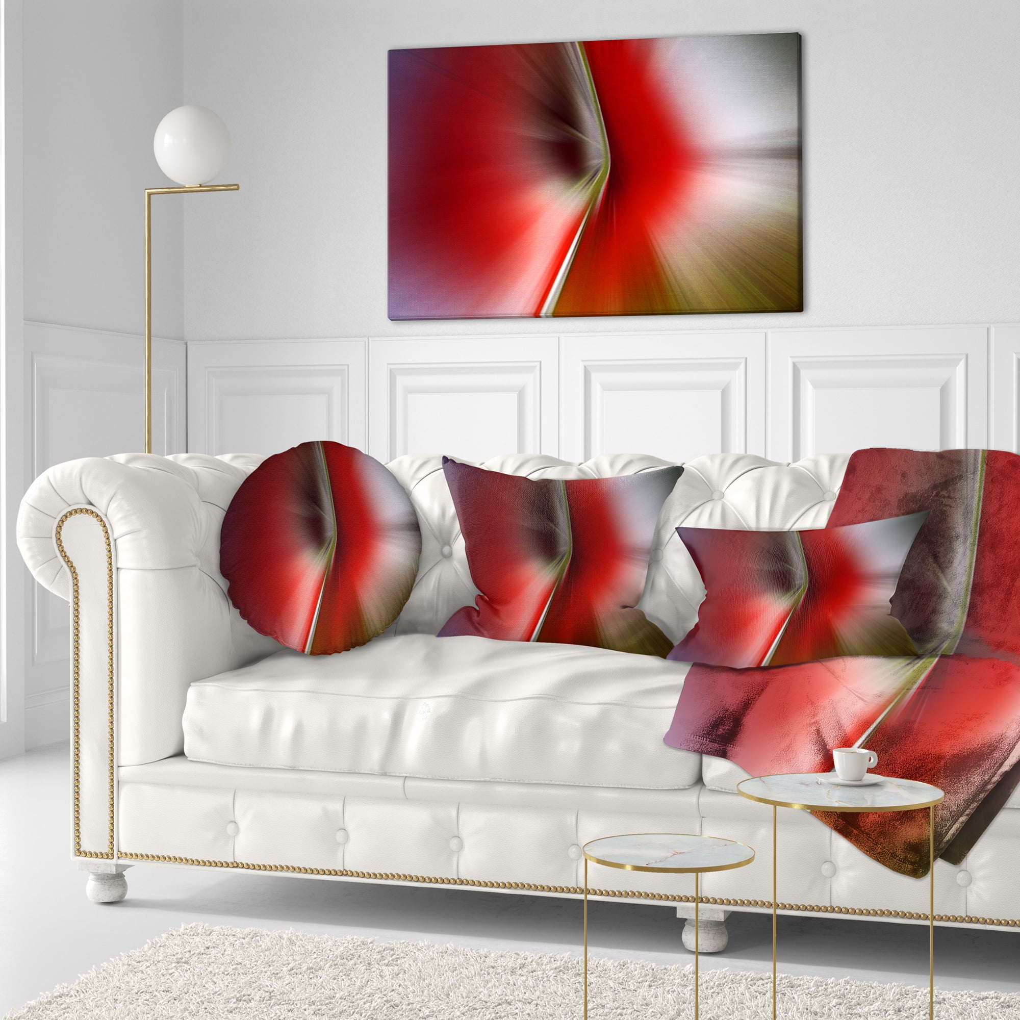 Designart Explosion of Red on Purple - Abstract Throw Pillow - 12x20