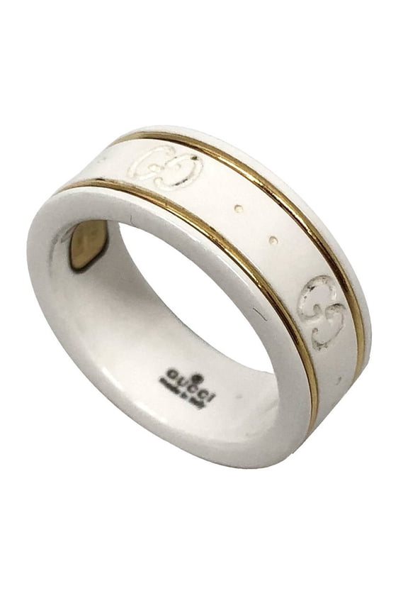 Pre-Owned Gucci Icon Ring, Synthetic Corundum, GG, Ceramic x 18K Gold, #10, Yellow... (Good)