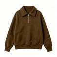 thumbnail image 4 of Edvintorg Women's Sweatshirt Long Sleeve Sweat Shirts Turndown Collar Sweatshirts Pullover Top with Zipper Womens Clothing S-2XL Coffee, 4 of 6