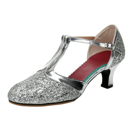 

ZAROYEAX Sandals for Womens Latin Dance Shoes Heeled Ballroom Salsa Tango Party Sequin Dance Shoes