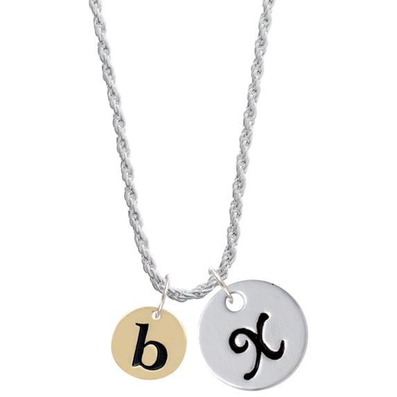 Delight Jewelry Goldtone Disc 1/2'' Initial - b - Silvertone Script Initial Disc - X - Charm Necklace, 20"+3"