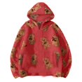 thumbnail image 4 of Women's Teddy Bear Coat Printed Double-layer Plush Pullover Fleece Hoodie, Casual Loose Pocket Long-sleeve Sweatshirt for Cozy Winter Wear,Red,M, 4 of 6