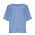 thumbnail image 4 of LWITHSZG Cotton Linen Half Sleeve Tops for Women Pleated Boat Neck T Shirts Casual Loose Fit Work Blouses Summer Outfits S-XXL, 4 of 9