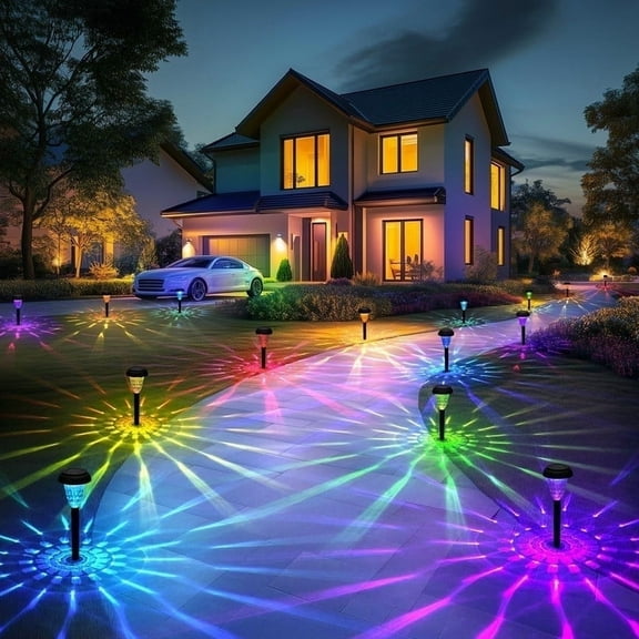 16 Pack Solar Garden Lights, RGB Color Changing, IP65 Waterproof LED Solar Pathway Lighting for Lawn and Landscape Decor