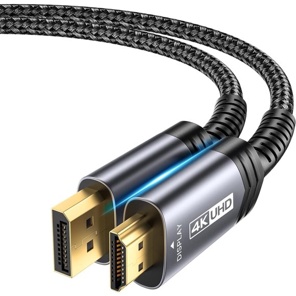 UTAH-Displayport to HDMI Cable 10FT, DP to HDMI Male to Male Video Cable FHD Nylon Braided DP to HDTV Video Unidirectional Cord for Monitor, Projector, Desktop, AMD, NVIDIA, Lenovo, HP, ThinkPad-Grey