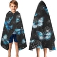 thumbnail image 3 of Black Blue Butterfly Dandelion Pattern Hooded Bath Towel，50"x30" for Ages 3 To 12 Kids, Quick Dry Lightweight Soft Microfiber Hood Beach Towel Cover Up for Kids, 3 of 7