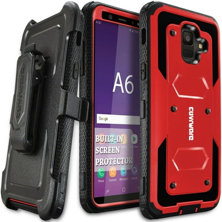 Galaxy A6 COVRWARE [Aegis Series] Case [Built-in Screen Protector] Heavy Duty Full-Body Rugged Holster Armor Case [Belt Clip][Kickstand] for Samsung Galaxy A6 (2018)(Do not fit Galaxy A6 Plus), Red