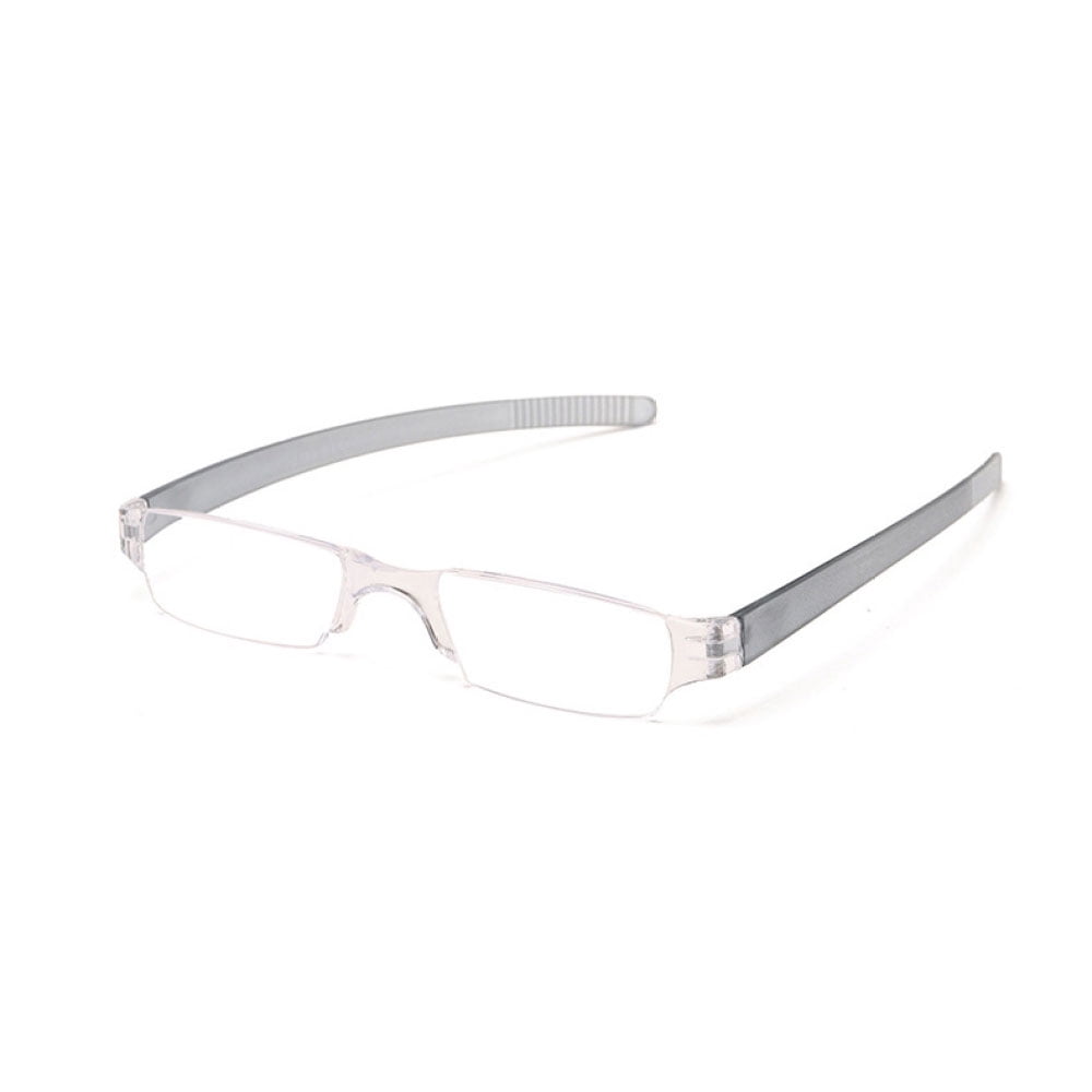 3 Pairs of Portable Small Rectangle Gray Clear Reading Glasses 3.00 With Pen Holder for Women and Men, Plastic Light Weight Readers +3.00