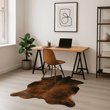 Genuine Leather Cowhide Exotic Brindle Area Rug, 6x7 Ft