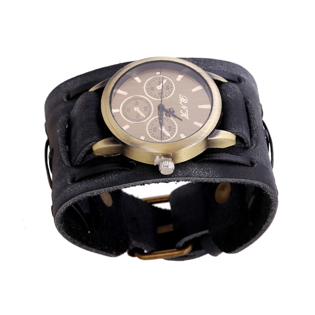 Male Bracelet Watch Fashion Decoration Leather Strap Watch Band Wristwatch Presents Wrist Watches Accessories for Social Work Black