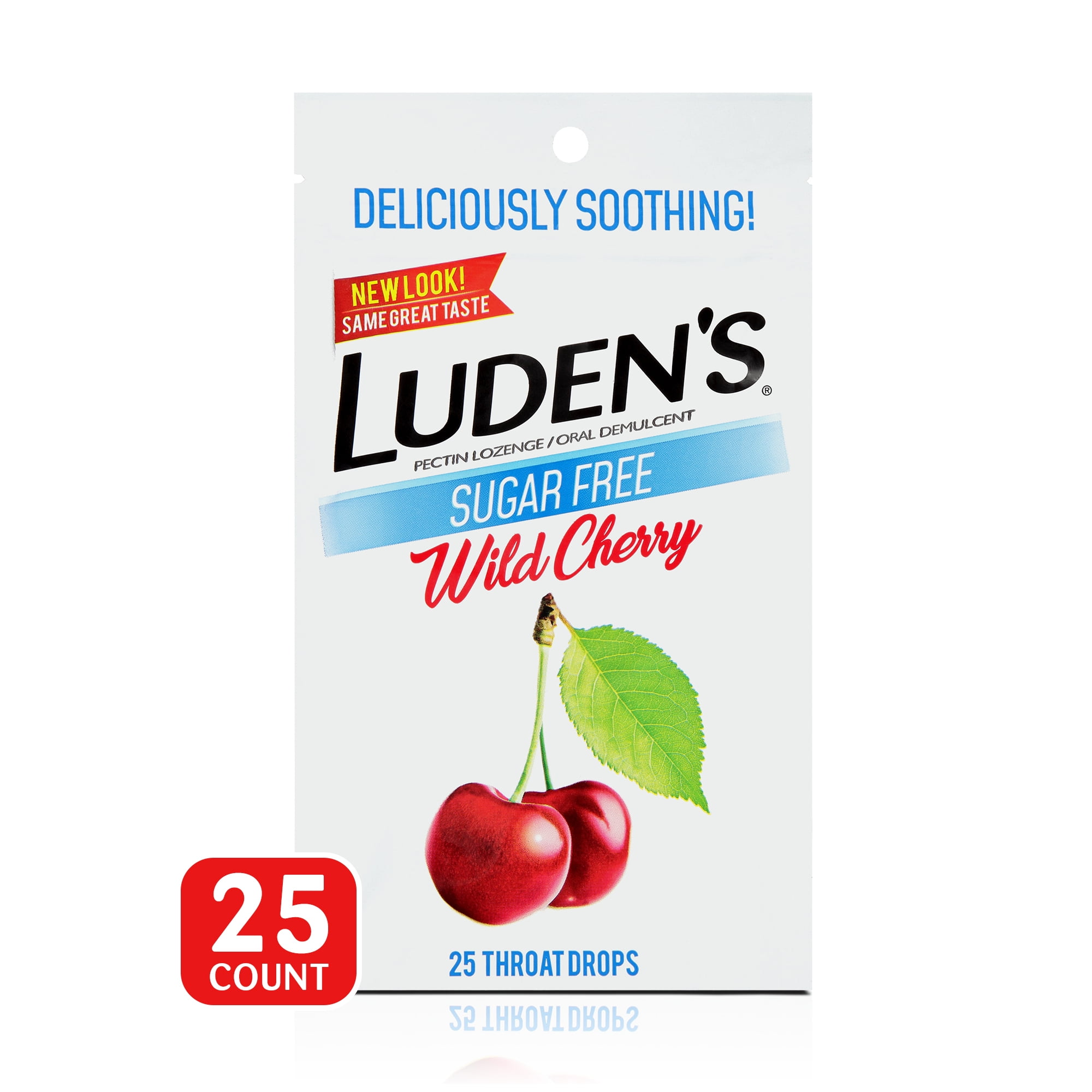 Luden's Deliciously Soothing Throat Drops, Sugar-Free Wild Cherry Flavor, 25 CT