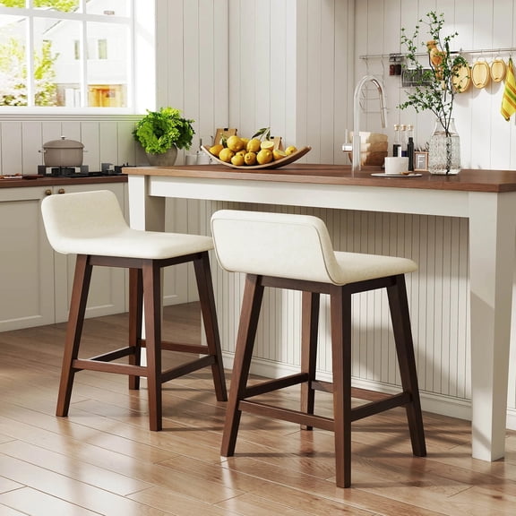 Harmijoy 24" Upholstered Barstools w/ Low Back Footrest and Wood Legs for Kitchen Island