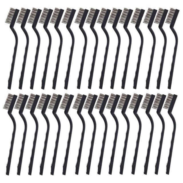 30PCS Mini cepillo de alambre Cepillo de acero inoxidable Mango curvado Cepillo de mampostería Cerdas de alambre para limpiar escoria de soldadura y óxido (Plata)