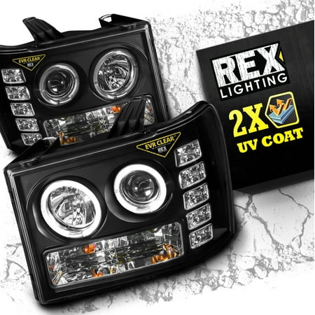 Lens Protection Ring - REX 07-13 GMC Sierra 1500-3500 Projector Headlight Assembly w/ DRL Halo Ring and EVRCLEAR Proctection - Black Housing/Clear Lens - 1 Year Warranty