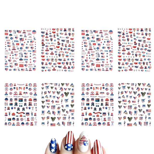 Pegatinas para decoración de uñas del 4 de julio, pegatinas patrióticas para uñas con bandera del Día de la Independencia, diseño autoadhesivo 3D para decoración de uñas del Día de los Caídos