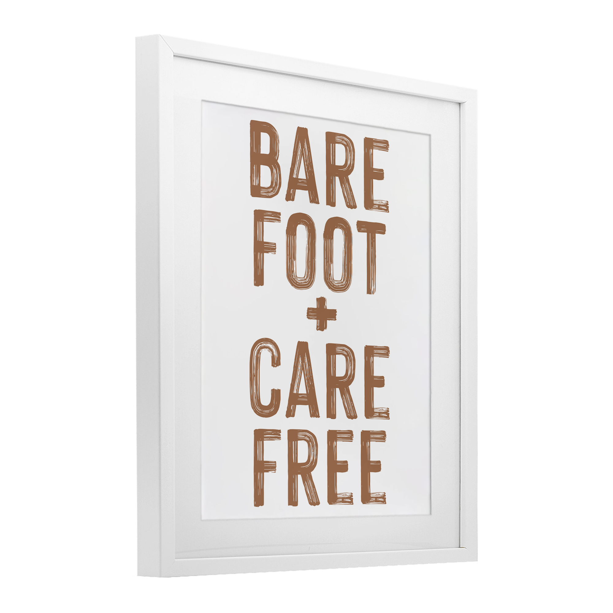 Barefoot Carefree Summer Sentiment White Framed Print Under Glass, design by Lettered and Lined