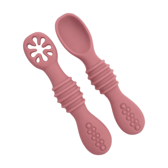 Spoons and Forks Feeding Set, Silicone First Stage Self Feeding Toddler Utensils, BPA Free, Led Weaning Supplies for Training Spoons, Dishwasher-safe