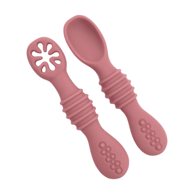 Silicone Spoon Basdi Gentle Gum Protection Spoon - Ergonomic Training Utensil with Flexible Design | Dishwasher-Safe & Heat-Resistant Material, Gum Protection Utensil, Brick Red