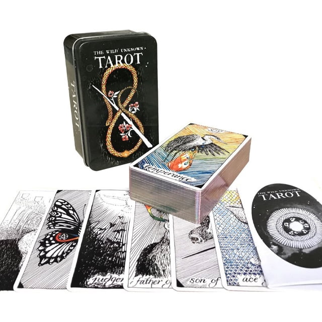 Caja de hojalata dorada Manara Tarot oráculo tarjeta destino adivinación juego de fiesta familiar Tarot y una variedad de opciones de Tarot dorado de caja de hojalata qym unisex