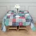 thumbnail image 3 of Blue Boho Pioneer Flower Patchwork Pattern Square Tablecloth,Waterproof Square Table Cover,Wipeable Spillproof Washable Table Cover for Home Kitchen Party Decor 42"X42"(107x107cm), 3 of 6