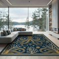 thumbnail image 2 of ODIKA 8'x10' Washable Area Rug Nautical Vintage Creature Motif Coral Retro Wave Circle Octopus Refined for Dining Room, Large Office, Lounge, Non-Slip Chair-Friendly Mat, 2 of 7