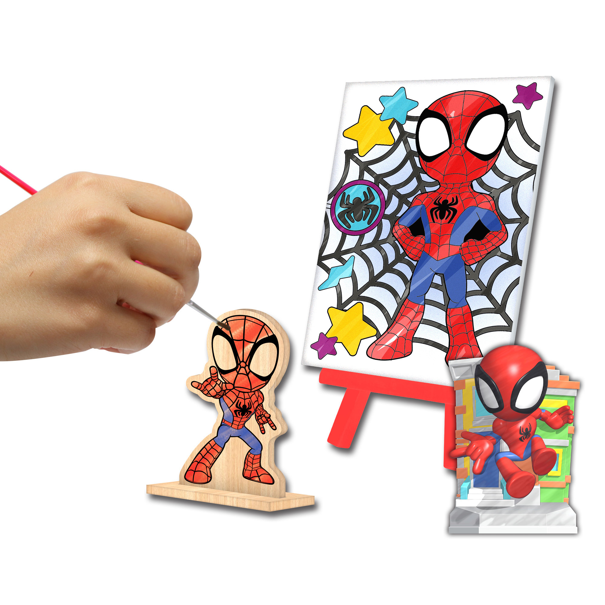 Tara Toy: 5-In-1: Creativity Tub - Spidey & His Amazing Friends - Build A Marvel Character, Canvas-Wood-Plaster Painting, Activity Pad, Kids Ages 3+