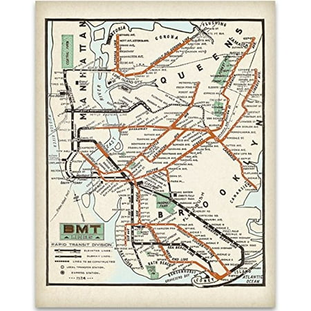 1925 New York City MTA Subway Lines Art Print - 11x14 Unframed Art Print - Great Vintage Home (Best Mta Subway App)
