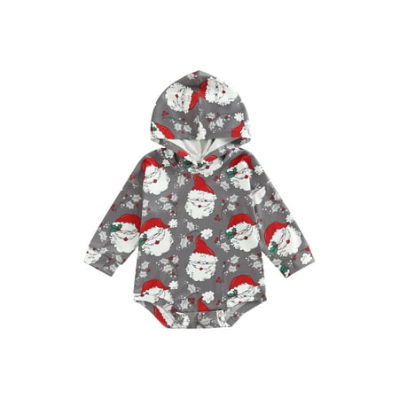 

Infant Baby Girl Boy Christmas Hooded Sweatshirt Romper Long Sleeve Santa Hoodie Loose Jumpsuit Pullover Top