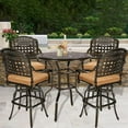thumbnail image 6 of SOCIALCOMFY 5 Piece Patio Cast Aluminum Bar Dining Set, Outdoor Free-Rust Patio Bar Table & Chairs Set, Include 4 Swivel Bar Stool Chairs & 35.4" Bar Height Table W/ 2" Umbrella Hole for Deck Garden, 6 of 6