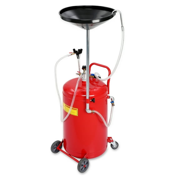 EastVita 25 Gallon Portable Oil Drain Tank, Air Operated & Adjustable Funnel Height with Wheel for Cars Trucks Suvs, Red