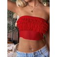 thumbnail image 5 of Womens Tube Top Summer Ruffle Strapless Crop Tops Basic Tank Casual Sleeveless Shirt Red L, 5 of 8