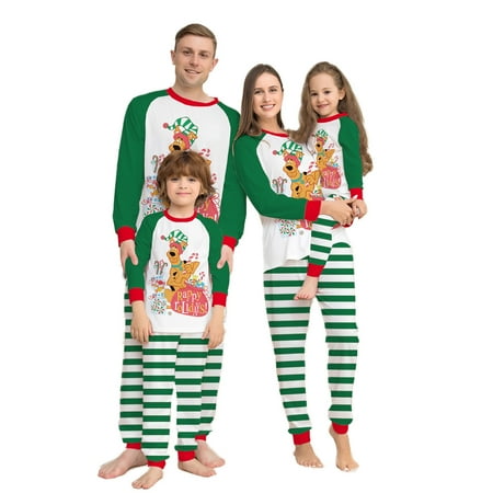 

Family Christmas Pajamas Matching Set Dog Print Long-Sleeve Tops with Striped Pants Sleepwear Set for Adult Kid Baby Dog