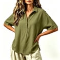 thumbnail image 3 of Asgosdo Cotton Linen Tops for Women Plus Size Half Sleeve Half Button Collared Loose Fit Blouses Casual Basic Going Out Shirts, 3 of 5