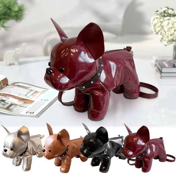 KOYPTL French Bulldog-Shaped Bag Small Dog Cross-Body Single-Shoulder Bag Plush Animal Tote Bag Mini Corssbody Shoulder Purse Holiday Birthday Unique Gifts for Women Wife Girlfriend PU Leather Silver
