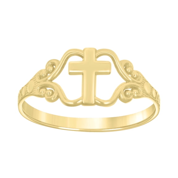 14k Yellow Gold Womens Cross Religious Ring
