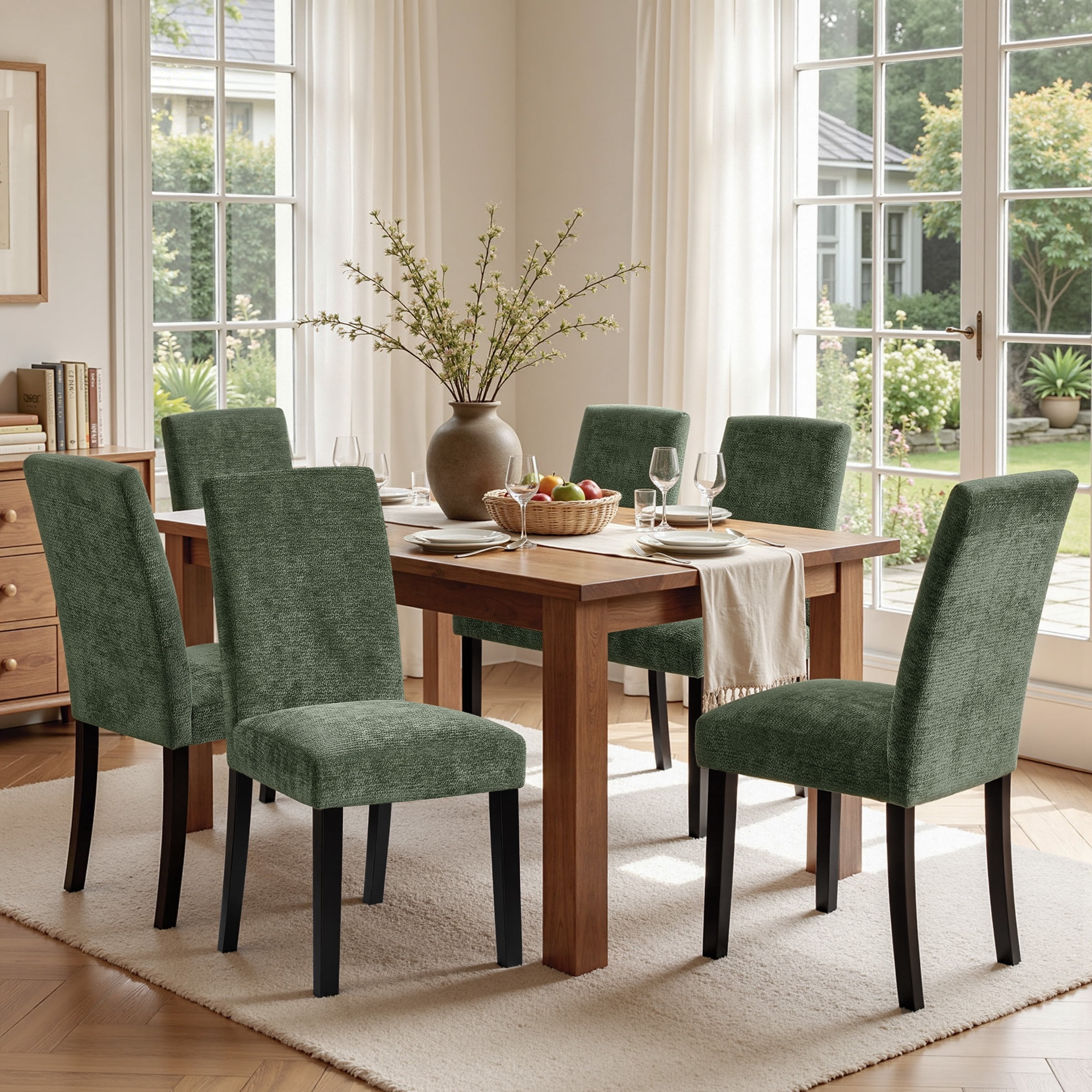 DyFun Chenille Upholstered Dining Chairs Set of 2 for Kitchen Dining Room or Apartment Living, Green